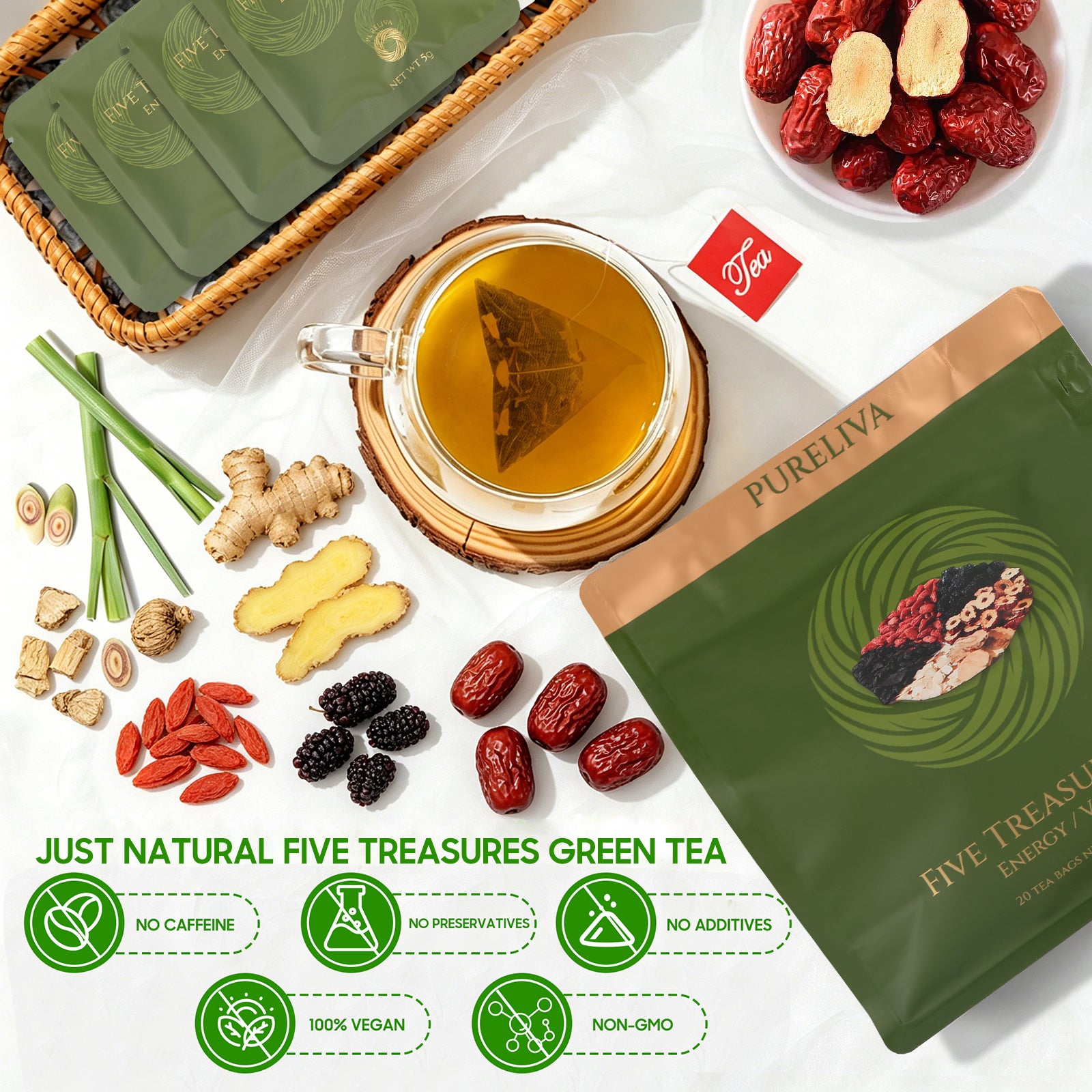 Five Treasures Tea — Natural Energy & Vitality